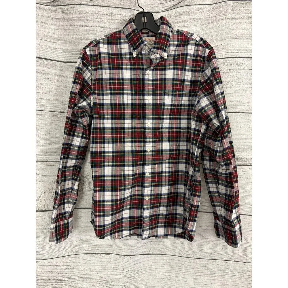 Mens J. Crew Slim Fit Broken-In Oxford Plaid Organic Cotton Shirt Size S